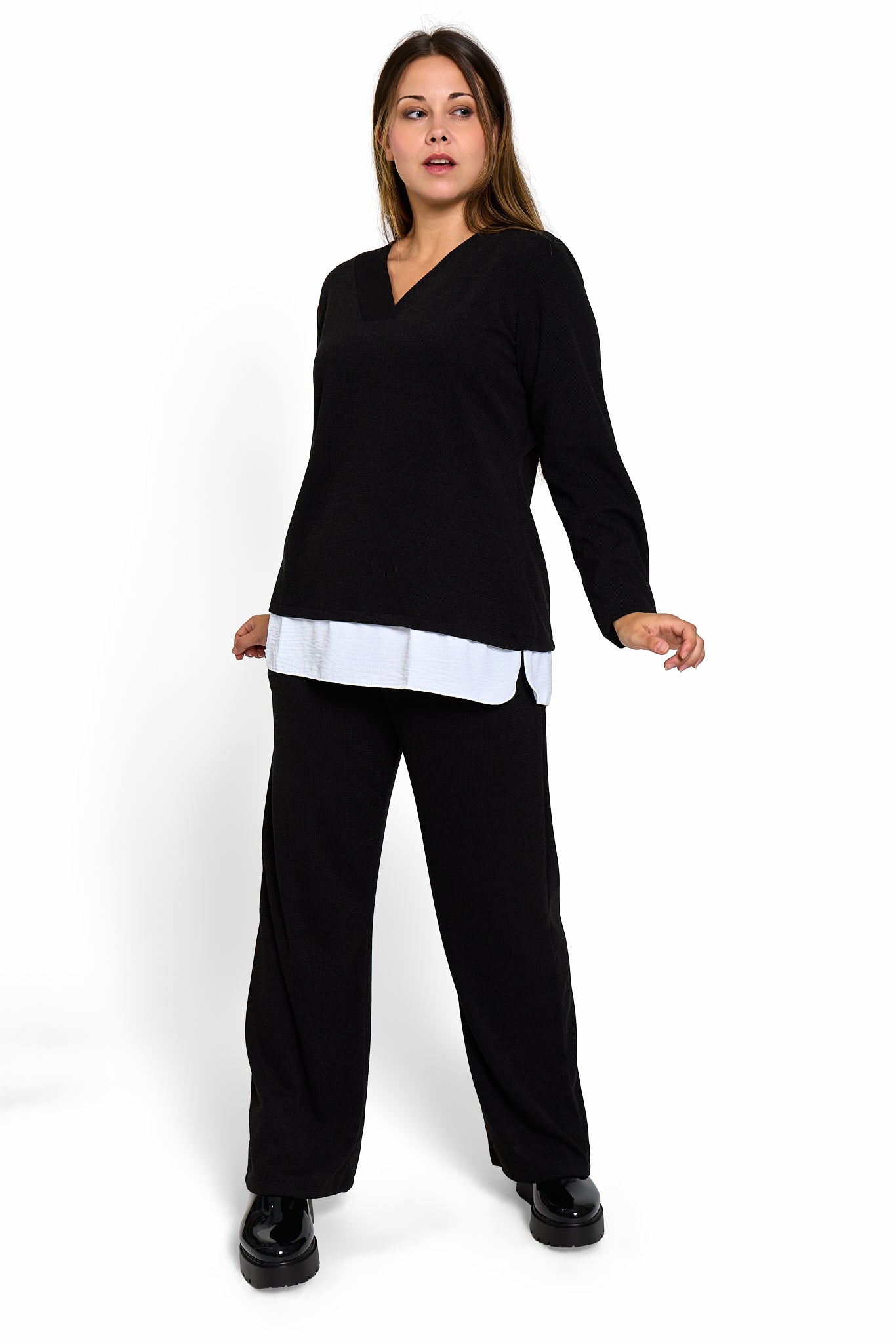 Long Sleeve Knit Sweater Fake Shirt